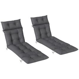 SUNVISTA Sun Lounger Cushions Only, 190x56x10cm Garden Lounge Chair Cushions Set of 2, Dark Grey