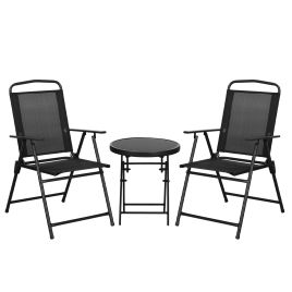 SUNVISTA Three-Piece Garden Seat Set, with Glass-Top Table - Black