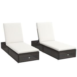 Jones Set of Two Rattan Sun Loungers with Reclining Backs - Brown