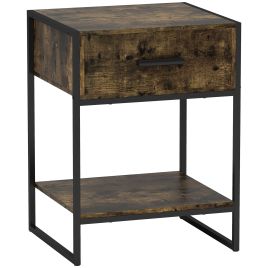 HERON Modern Bedside Table - Rustic Brown