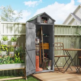 Garden Shed Vertical Utility 3 Shelves Shed Wood Outdoor Garden Tool Storage Unit Storage Cabinet, 77 x 54.2 x 179cm - Grey