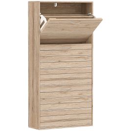 KULEY 3 Flip Drawers Narrow Shoe Cabinet Oak Finish