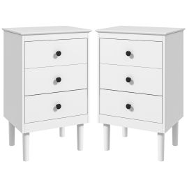 Scott Bedside Table Set of 2 Modern Nightstand with 3 Drawers - White