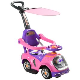 Kinsey 3 in 1 Cartoon Robot Push Car with Light and Music - Pink