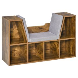Bookcase Shelf Storage Seat with Cushion Sideboard Kids Children Reading Bedroom Living Room Organizer Rustic Brown