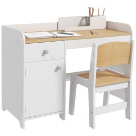 Baoli Kids Desk Chair Set for 3-6 Year Old with Storage Drawer - White
