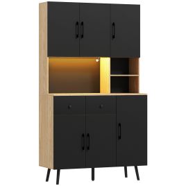 HERON 176 cm Kitchen Cupboard with LED Lights - Oak and Black