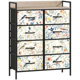 DWELVA Multi Colour Chest of Drawers - Medium-sized, 8 Drawers, Double, Fabric Drawers - Bird Print