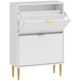 STASHOE 2 Drawer Narrow Shoe Cabinet Flip Doors - White
