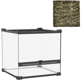 PAWSTER Reptile Glass Terrarium with Stone Background Escape Proof Knob Lock 30 x 30 x 30 cm - Black