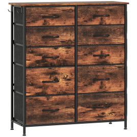 STOWLY Oak Finish Chest of Drawers - Medium-sized, 10 Drawers, Double, Fabric Drawers