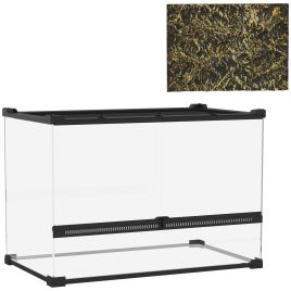 PAWSTER Reptile Glass Terrarium with Stone Background Escape Proof Knob Lock 50 x 30 x 35 cm - Black