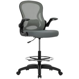 VONSETTA Draughtsman Chair Flip up Armrests Mesh Standing Desk Lumbar Support - Charcoal Grey