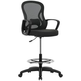 VONSETTA Drafting Chair Adjustable Footrest Ergonomic Mesh Office Lumbar Support - Black