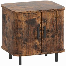 HERON Bedside Table Nordic Side Table Roller Shutter Sliding Doors - Rustic Brown