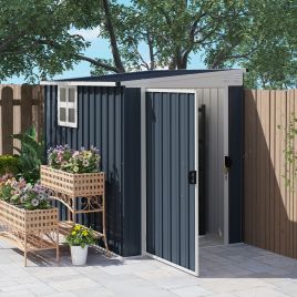 OSTREL 6ft Garden Shed Galvanised Steel Outdoor Storage Shed with Window - Grey