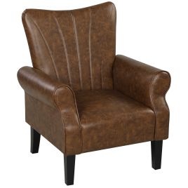 HERON Upholstered Accent Chair Rolled Arms Wood Legs Armchair - Brown