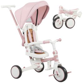 AIVAGO 5-in-1 Kids Trike with Adjustable Backrest and Push Handlebar - Pink