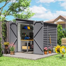 SUNVISTA 5x9ft Galvanised Metal Garden Shed Foundation Kit Lockable Doors - Grey