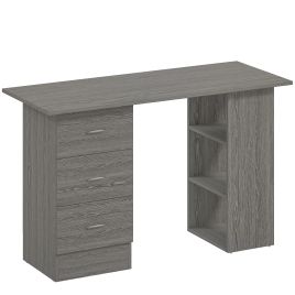 HERON Computer Desk Writing Table PC Workstation 3 Storage Shelves Drawers - Grey