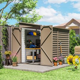 SUNVISTA 5x9ft Galvanised Metal Garden Shed Foundation Kit Lockable Doors - Brown