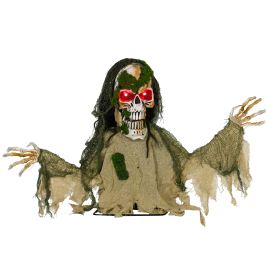 Animated Skeleton Half Body Steel LED Eyes Halloween Decoration - Brown