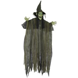 Life Size Halloween Animated Hanging Witch Steel with LED Eyes - Green
