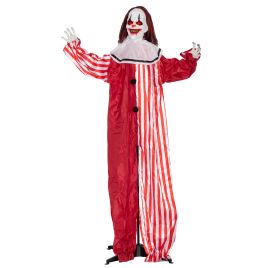 Life Size Halloween Animated Clown 165cm with Red Light Up Eyes - Red