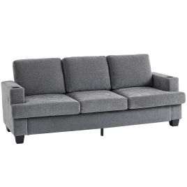 LARIX Chenille Fabric 3 Seater Fullback Sofa with Cup Holders - Grey