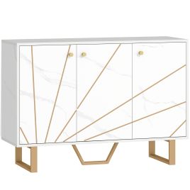 KORAL Wooden Sideboard 3 Door with Metal Legs - White