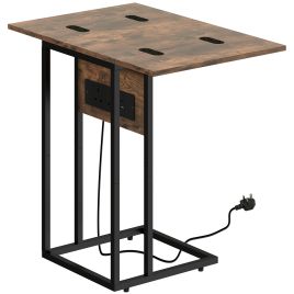 KREON Side Table C Shaped with Charging Station - Brown