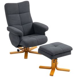 FERON Linen Recliner Armchair with Storage Footrest - Grey