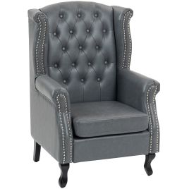 CARTHOR PU Leather Chesterfield Armchair - Grey