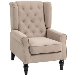 FYNTRA Velvet Button Tufted Armchair - Beige
