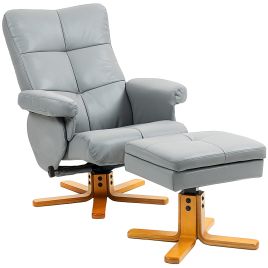 FERON PU Leather Swivel Chair Recliner with Footstool - Grey