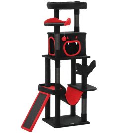 MERRITON Cat Tree Particle Board Gothic Multi Level Tower - Black