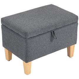 JOWEN Linen Ottoman Storage Seat Padded Footstool - Grey