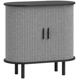 THYRALIUS Tambour Sideboard with Fluted Sliding Doors, Storage Shelves and Wooden Legs - Grey