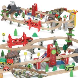 THRENSHAW 100 Piece Wooden Train Set for Kids with Track - Multicolour