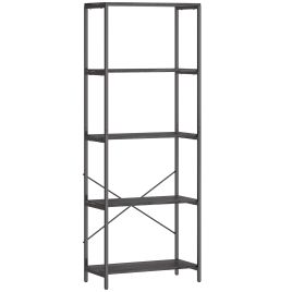 FEREDON 5-Tier Bookshelf, Industrial Bookcase with Metal Frame - Dark Grey and Black