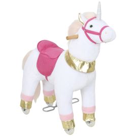 THRENSHIRE Kids Rocking Horse with Wheels and Ride on Unicorn Toy For Ages 3-5 Years Old - White