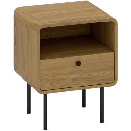 ORVENYX Bedside Table with Drawer and Open Shelf - Light Wood