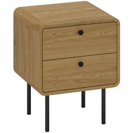DREYLITHA Bedside Table with 2 Drawers and Steel Legs - Light Wood