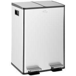 SONDRITH 56L Rubbish Bin with Dual Compartment and Deodoriser Holders - Silver