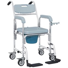 Rolling Shower Wheelchair Commode Chair for Seniors - Grey