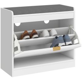 HARBRY Shoe Storage Bench with Seat and Flip Drawer - White