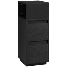 KEWTON Slim Bedside Table with 2 Drawers and Shelf - Black