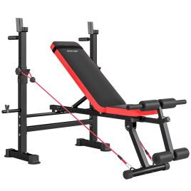 KINSFORD Adjustable Weight Bench with Squat Rack - Red