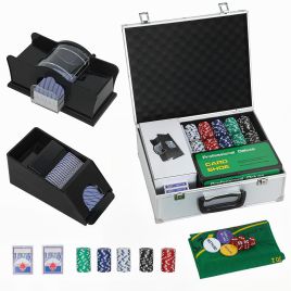 ZENLEIGH Poker Chips Set with Card Shuffler and Case - Silver