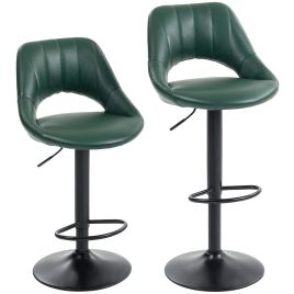GRANLEY Faux Leather Bar Stools Set of 2 - Dark Green